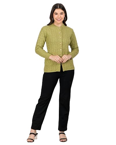 Image of Lady Willington Women Woolen Round Neck Self Design Cardigan Heavy Rainbow Fabric Cardigan Winter Wear Pure Wool Cardigan for Women Free Size Long Cotty Warm Cardigan Free Sizes