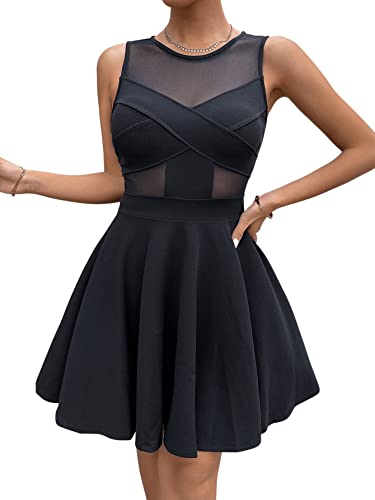 SheIn Vestido de fiesta de malla elegante para mujer sobre cruz, minivestido sin mangas, línea A, vestido de cóctel, Negro , XS Cover
