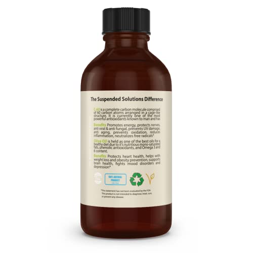 Suspended Solutions - C-60 Olive - 4oz -99.9% Pure C-60 in Organic Extra Virgin Olive Oil - 100% Solvent Free - 108mg Active C60 - Glass Bottle - Carbon 60…