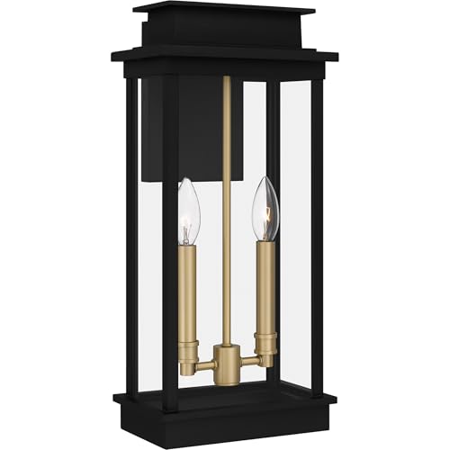 Quoizel Noelle Outdoor Wall Lantern, Coastal Armour 19 Inch 2-Light Matte Black Vintage Wall Sconce, Transparent Clear Glass, 60W, French Country Outside Lights for Patio, Porch, Garage or Yard