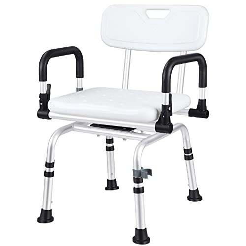 NArra 360° Taburete de Ducha Giratorio, Silla de Ducha Ajustable con Respaldo y Apoyabrazos, Silla de Baño para Embarazadas, Ancianos, Discapacitados, Carga hasta 180kg