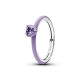 Pandora Anillo de Plata para Mujer con Forma de corazón Chakra Morado 193088C04, 52/16,6, Plata esterlina, Cristal