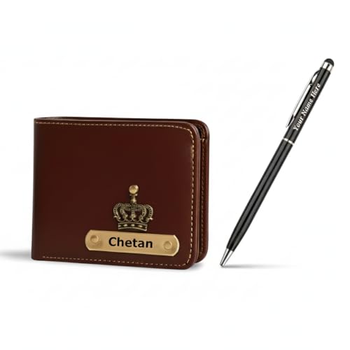 Image of Customised Wallets for Man | Custom Vegan Leather Men's Wallet with Name | Personalized Wallet for Men | Free Metal Custom Name Pen | Gifts for Man Boyfriend Birthday - Brown