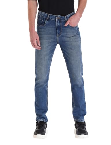 Image of INKD Men's Slim Fit Jeans - Mid-Rise | Cotton Blend | Contrast Stitch | Stretchable Fabric | Classic 5 Pocket Styling | Men's Bottomwear (Available in Plus Sizes)