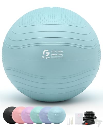Image of Gruper Yoga Ball, Extra Thick Exercise Ball for Workout Pregnancy Stability - 4 Sizes Anti Burst Balance Ball for Yoga, Pilates, Fitness, Birthing, Physical Therapy - Includes Pump