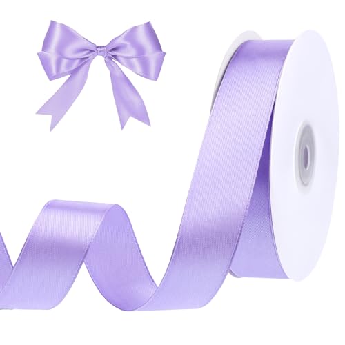 Image of woric Light Purple Satin Ribbon 1 Inch 50 Yards Lilac Ribbon Lavender Ribbons for Flower Bouquet Graduation Decor Leis Making Wedding Bridal Bouquet