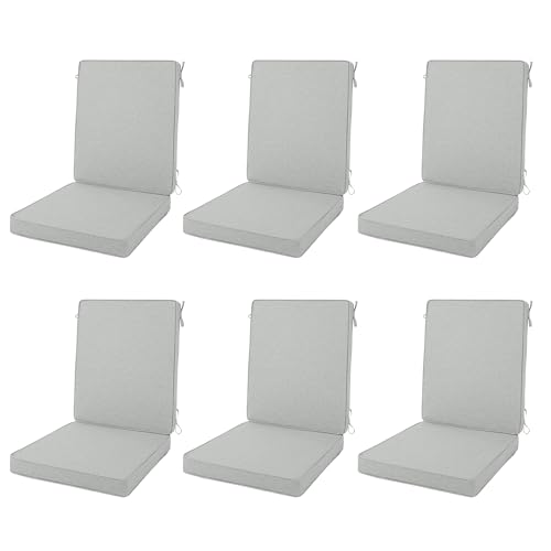 Image of Outdoor Chair Cushions 20x20, Water-Resistant & Fade-Resistant, Patio Furniture Lawn Dining Chair Seat Replacement with High Back, Ties Zipper, Removable Cover, Set of 6, Light Grey