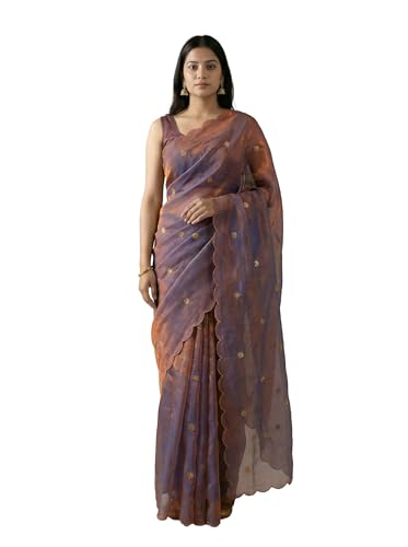 Image of Women's Pure Fandy Satin Sequin Embroidered work Saree with Dupion Unstitched Blouse Piece