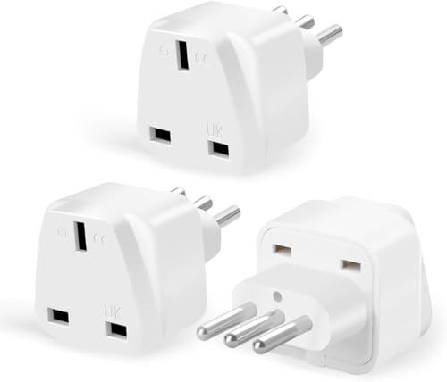 3-Pack UK to Italy Plug Adapter SHUOMAO UK to 3 Pin Italy Travel Adaptor Converter Plug Power Adapter for Italian Chile Maldives San Marino(Type L) White