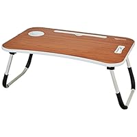 Amazon Basics Multipurpose Foldable Laptop Table with Cup Holder, Brown