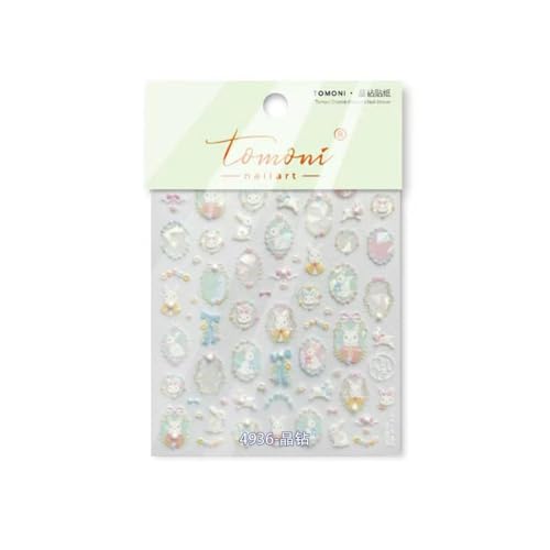 Image of Rabbit Nail Art Sticker Easter Nail Decals Cartoon Nail Stickers for Nails Art Self Adhesive 5D Embossed with Pearl Design Nails Charm for Women DIY Manicure Supplies