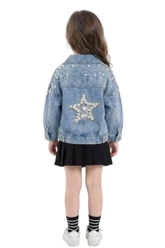 Image of Girls' Classic Pearls Denim Jackets Kids Button Down Jeans Jacket Top Coat Outwear