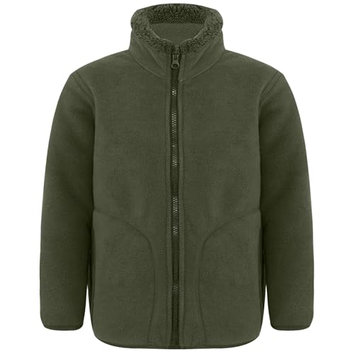 Rswnyirn Chaqueta de forro polar para niños y niñas, chaqueta cálida, sin capucha, sudadera con cremallera, informal, ropa de ocio, Verde militar., 110-116