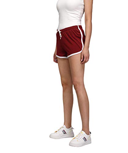 Image of KOTTY Cotton Lycra Red and Maroon Solid Women Night Short - Pack of 2 (Red&Maroon)