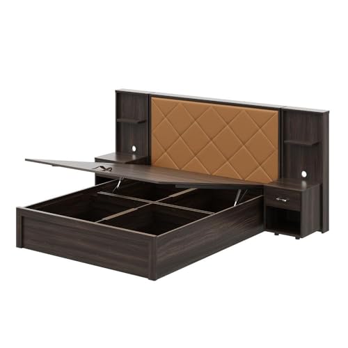 Image of Wakefit Bed | 3 Yr Warranty | Bed Queen Size,Hydraulic Storage,Camel Fabric Cushioned Upholstery Headboard,Density:680-750kg /m,Termite & Borer Resistant,Fits Mattresses Up to 8 inches(Noctis78x60-WM)