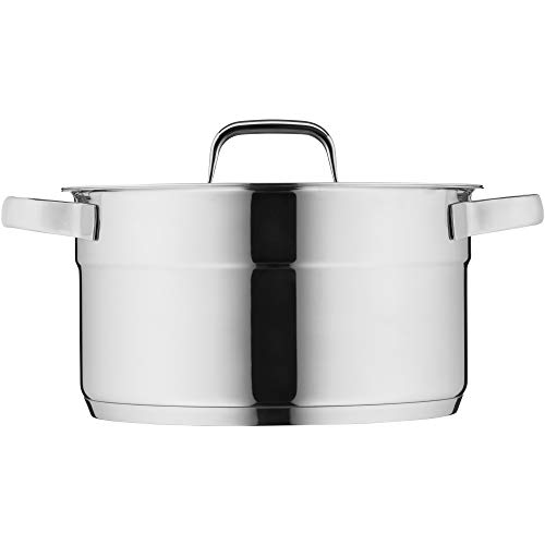 WMF Panela de cozinha compacta de 24 cm de altura com tampa de vidro de 5,6 litros de aço inoxidável