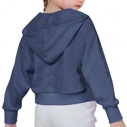 Girls Zip Up Cropped Hoodies Casual Fall Sweatshirts with Pockets Comfy Lightweight Hooded Jacket Tween Clothes 2-11T3