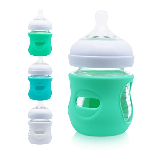 Image of Silicone Sleeve for Avent Natural Glass Baby Bottles 4 oz, Set of 3 Anti-Breakage Glass Baby Bottle Cover Mixed Color Silicone Bottle Sleeve