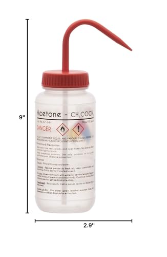 image for EISCO 6PK Wash Bottle for Acetone, 500ml - Labeled with Color Coded Ch