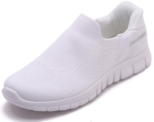 スニーカー レディース 手を使わずに履ける 立ったまま履けるスリッポン 紐なし 歩きやすい 軽量 疲れない ホワイト 24.0cm