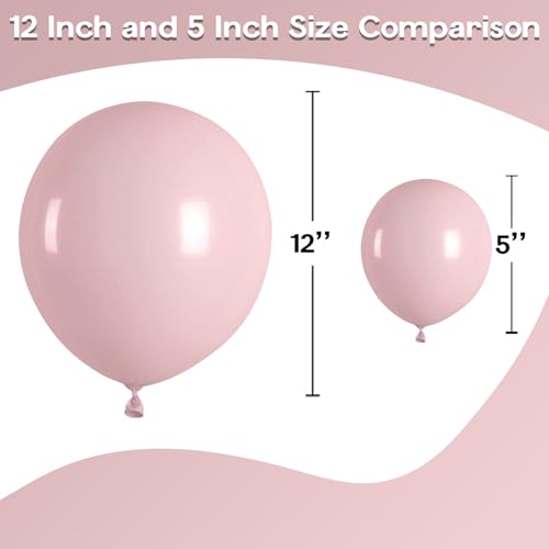 Image of Jobkoo 5 Inch Pink Balloons, 60 Pcs Boho Blush Pink Party Balloon Small Dusty Rose Nude Pink Balloons 5'' Mini Retro Vintage Pink Latex Helium Balloon for Girl Baby Shower Wedding Birthday Party Decor