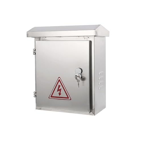 Caja eléctrica for exteriores de acero inoxidable de 30 x 25 x 16 cm, resistente a la intemperie, caja de conexiones eléctricas con cerradura reforzada.
