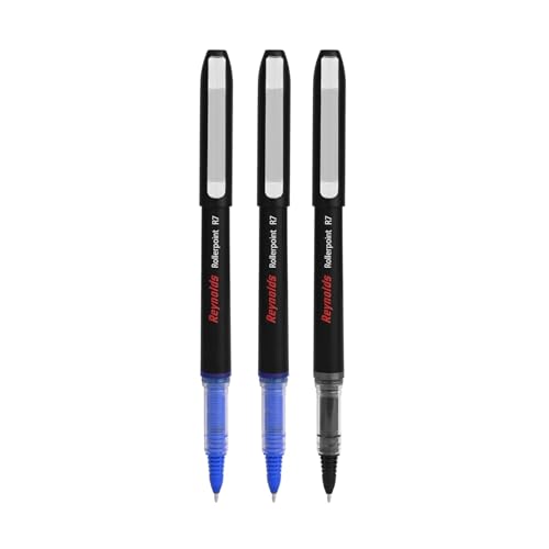 Reynolds R7 RollerBall Pen SET - 3 PENS (2 Blue 1 Black) | Roller PEN WITH COMFORTABLE GRIP | ROLLER BALL PENS FOR WRITING | PEN FOR PROFESSIONALS | 0.7 mm TIP SIZE