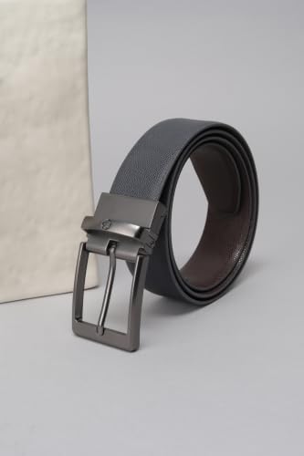 Image of Louis Philippe Men's 100% Italian Leather Matt Gun Metal Buckle Formal Reversible Belt