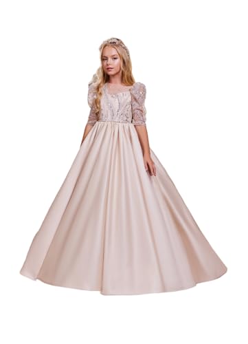 GZCYL Blush Pageant Dress for Girls Sparkly Short Sleeves Vintage Flower Girl Dresses for Wedding Country