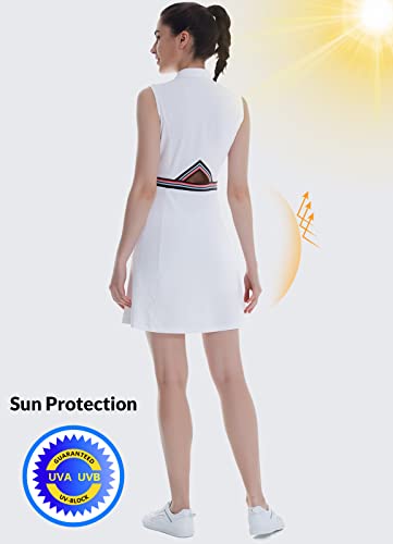 Baleaf Women's Golf Tennis Dress Built-In Shorts Athletic Sports Workout Dress 4 Pockets Sleeveless Upf 50+ Quick Dry White Size M #TOP4