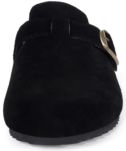 Image of Genuine Suede Clogs Womens Mens Cork Footbed Sandals Potato Shoes | Unisex Suede Leather Mules ,Arch Support,Adjustable Metal Buckle,Cork and Rubber,Wonderful Quality