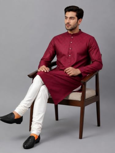 Image of LATEST CHIKAN Men's Silk Chikankari Kurta with Cream Churidar | Festive Set - KP Silk BANARSI