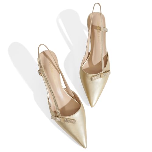 Image of Women's pumps Kitten Heels Closed Toe Rhinestone Slingback Pointed Toe
