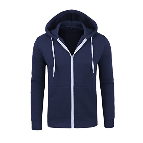 Mens Hooded Sweatshirt, Half Zip Hoodie Flannel Hoodies For Men Men‘s Color Zipper Pullover Long Sleeve Hooded Sweatshirt Tops Blouse Long Sleeve Button Up Hoodie(Navy,Large) #TOP1