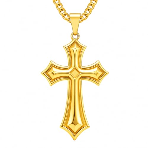 Image of Midari Gold Cross Necklace for Men 18K Gold Cross Pendant Minimalist Faith Necklace Christian Pendant Religious Gift
