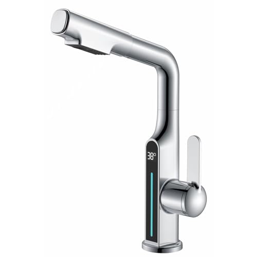 Robinet mitigeur de lavabo orientable gris pour faciliter la routine beauté