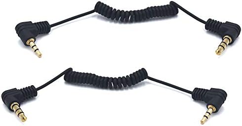 3.5mm Male to 2.5mm Male Stereo Audio Coiled Cable, 2 Pack, 12 Inch, OD 1.5mm, 90 Degree Angle, 1/8" TRS Jack Headphone Aux Spring Spiral Cord