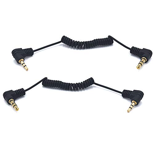 Kework 12 Inch 3.5mm to 2.5mm Audio Coiled Cable, 2 Pack, 90 Degree Angle 1/8' 3.5mm TRS Male to 90 Degree Angle 2.5mm TRS Male Jack Stereo Headphone Aux Spring Spiral Cord, Cable OD 1.5mm