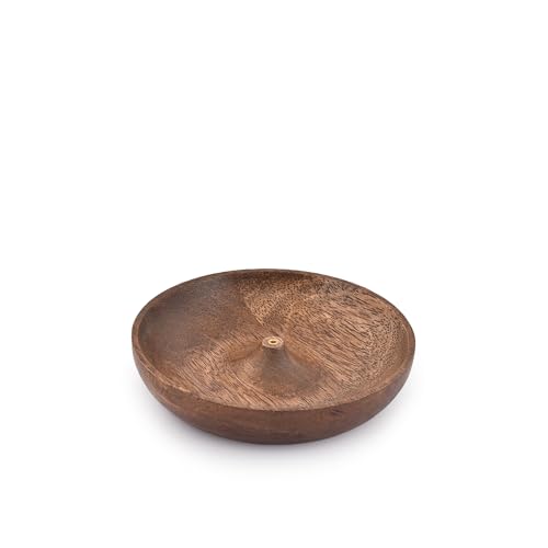 SAMHITA Wooden Round Incense Bowl, Incense Plate Holder, Ash Catcher for Home Décor, Home,Office,Club, Aromatherapy (12.7cm x 12.7cm x 2.54 cm)