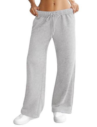Womens Wide Leg Sweatpants Interior Drawstring Baggy Sweat Pants with Pockets Elastic Waisted Lounge Casual Trousers