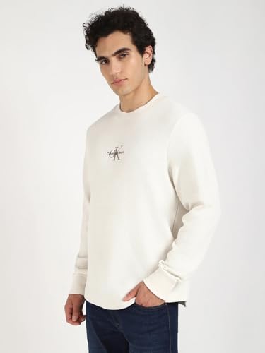 Calvin Klein Herren Sweatshirt Monologo Waffle Rundhalsausschnitt, Elfenbein (Ivory), XXS – Ansicht 2