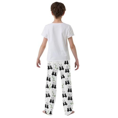 ZZXXB Black and White Panda Print Boys Long Pants Soft Trousers Elastic Waist Kids Lounge Bottoms with Pockets S-XL3