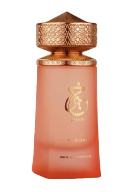 Perfume de Lujo Femenino, Fragancia Fusion, Botella de Vidrio Rosa con Tapa Dorada, 75ml