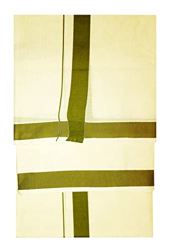 Image of Mens Thick Border 100% Cotton Cream Dhoti 4.0 Meters Double Mundu /Vesti