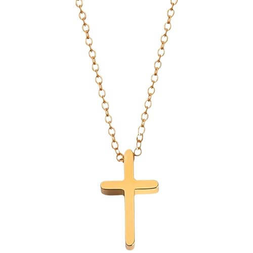 Dolltobe Collar de cruz de acero de titanio para mujer, ajustable de 40 + 5 cm, colgante chapado en oro, elegante y cómodo para el uso diario, gran opción de regalo