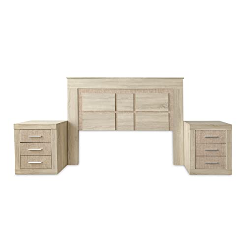 Duérmete Online - Pack Cabecero Nórdico Omabella de 160 x 120 cm + 2 Mesitas de Noche | Diseño Práctico y Elegante | Colores Puccini y Textil (para Cama de 135-140 o 160)
