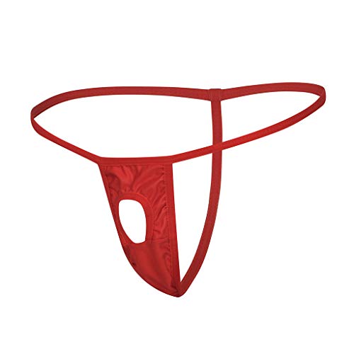 Niceone Sexy Men Open Front Stretch Bulge Pouch T-Back Bikini Briefs Underwears Exotic Underpant Hollow Out Plain G-String Thong Naughty Sex Babydoll Lingerie Sexy Bulge Enhancing Thong Red L #TOP2