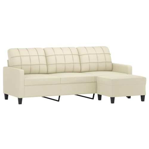 heybb 3-Sitzer-Sofa mit Hocker Creme 180 cm Kunstleder 3er Sofa Sofa Modern – Bild 5