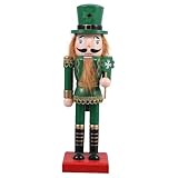 Luxshiny St. Patricks Day Wood Nutcracker Decoration, 25CM Shamrock Traditional Nutcracker Figure, King Soldier Festive Decor Green Irish Party Supplies