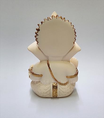 Gold Art India Peach Ivory Finish Ganesha Idol Car Dashboard IdolGanesha Murti Ganpati Idol for Home Decor Puja Lord Ganesh Statue Gift for Office Desk Puja Room Figurine 3.3" inches